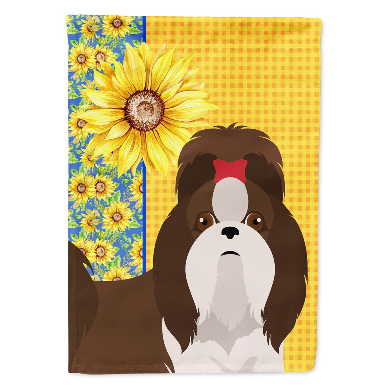 Caroline's Treasures Summer Sunflowers Liver and White Shih Tzu Flag Canvas House Size